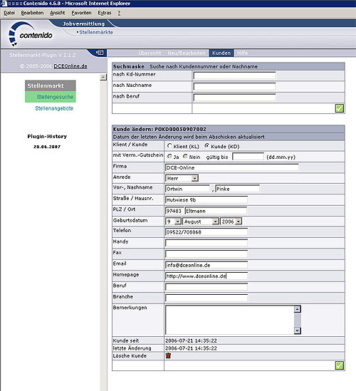 Backend Kundenbearbeitung