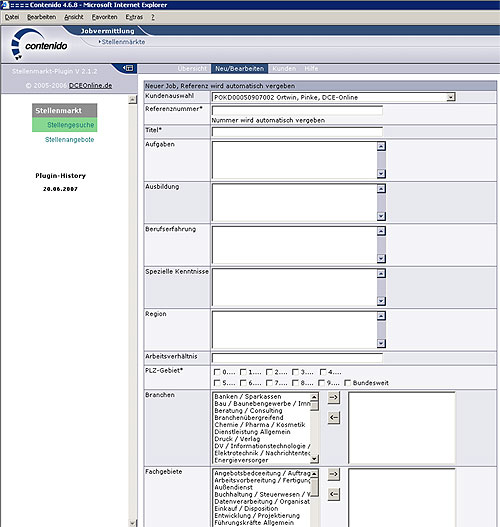 Backend Stellenbearbeitung